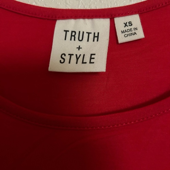 Truth Red Asymmetrical A-Line Dress with 3/4 Sleeves - Picture 3 of 4